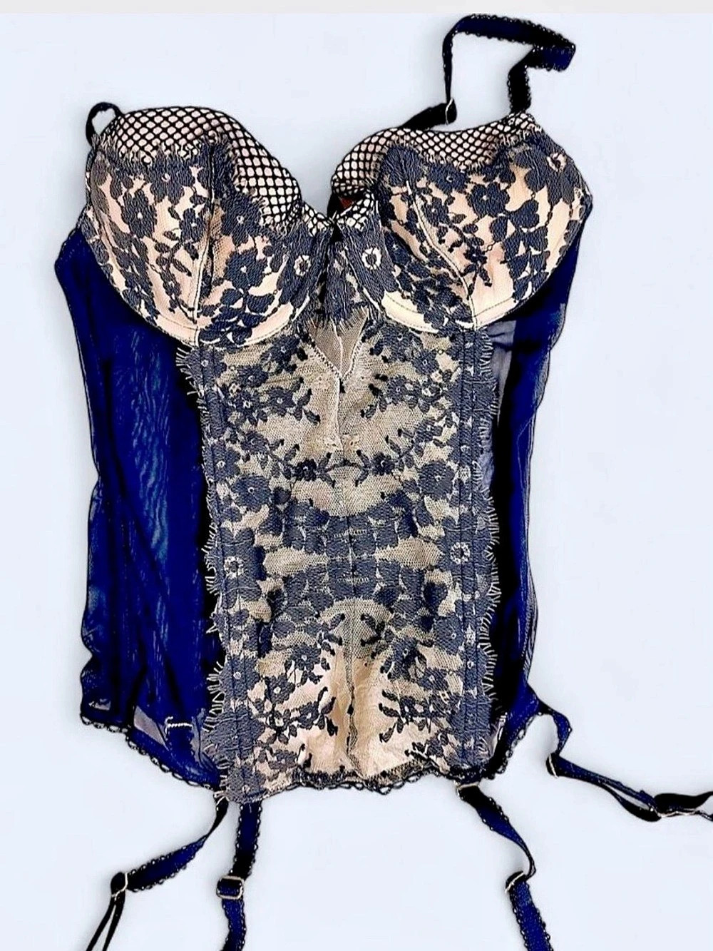 VS Navy Floral Lace Bustier NWT